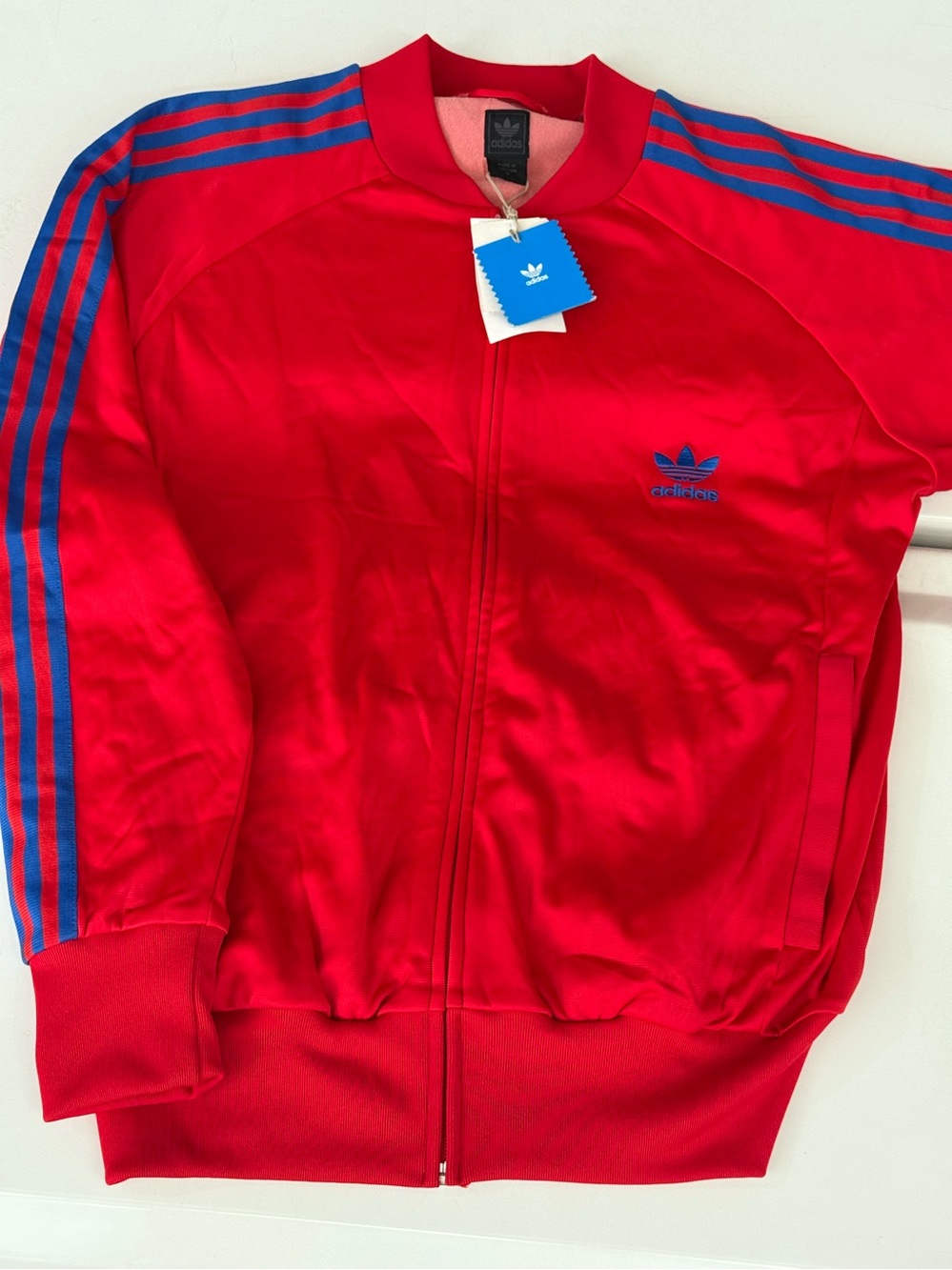 ADIDAS vintage Red Jacket with Blue Trefoil Tag Never worn 2004